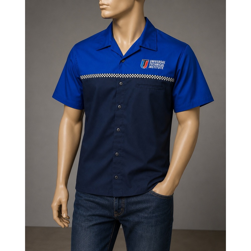 Cintas UTI Universal Technical Institute Work Shirt Blue Checkered Mens XL